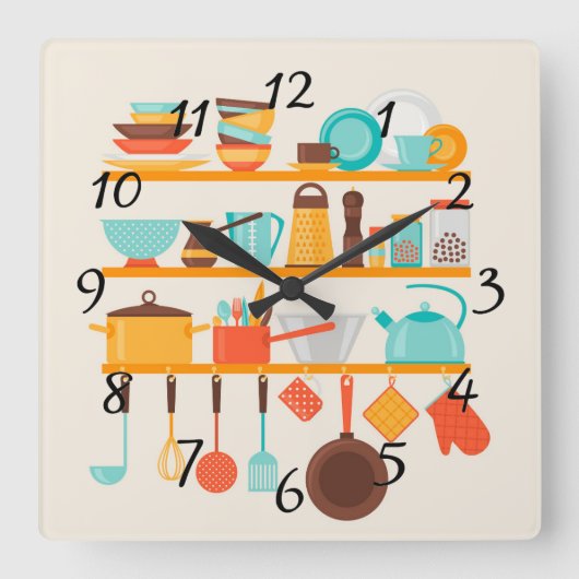 Geanimeerde keukenartikelen vierkante klok (Voorkant)