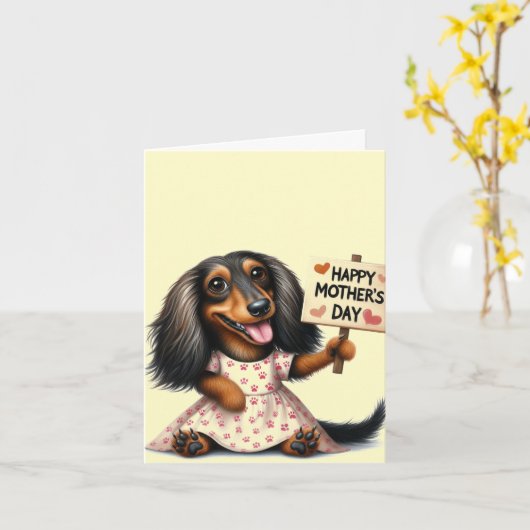 Geanimeerde Moederdag Dachshund  Kaart (Gele Bloem)