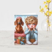 Geanimeerde nacht Pet Dachshund Kaart (Gele Bloem)