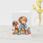 Geanimeerde nacht Pet Dachshund Kaart (Gele Bloem)