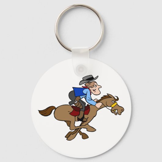 Geanimeerde paarden lopen Cartoon Cowboy Holds Tig Sleutelhanger (Voorkant)