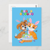 Geanimeerde paashond en kattenachtergrond briefkaart (Voorkant / Achterkant)