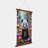 Geanimeerde Panda Cub in een bos van paddenstoelen Hangend Wandkleed (Gebogen)