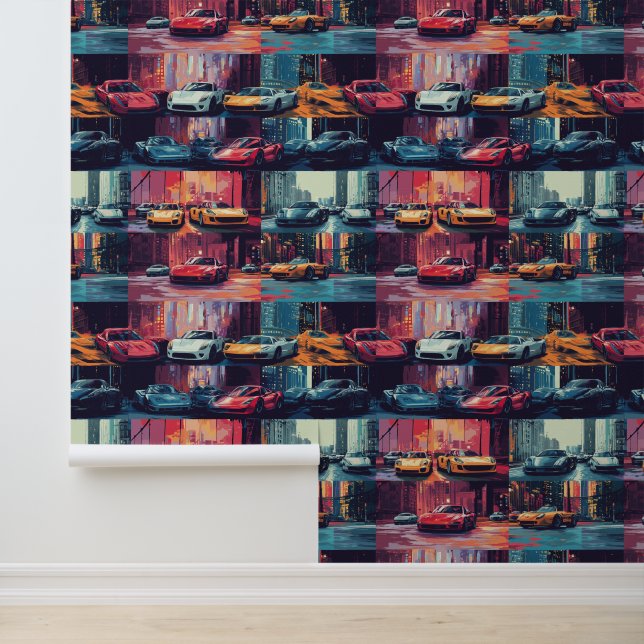 Geanimeerde retro race auto pop kunst fantasiewere behang (Applicatie)
