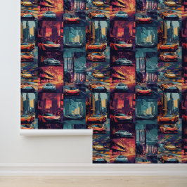 Geanimeerde retro race auto pop kunst fantasiewere behang