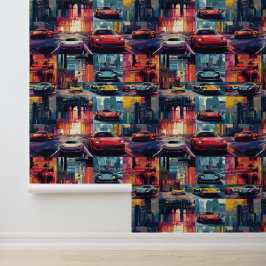 Geanimeerde retro race auto pop kunst fantasiewere behang