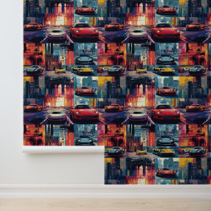 Geanimeerde retro race auto pop kunst fantasiewere behang