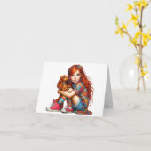 Geanimeerde rode hoofd met teckel elke gelegenheid kaart (Gele Bloem)