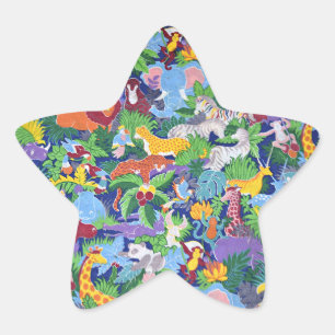 Geanimeerde Safari-dieren Ster Sticker