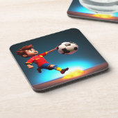 Geanimeerde Speler van de Voetbal met Bal, Vastges Bier Onderzetter (Linkerzijde)