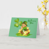 Geanimeerde St. Patrick's Day Leprechaun Kaart (Gele Bloem)