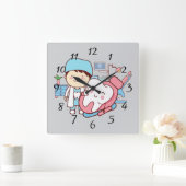 Geanimeerde tandarts met grote tandklok vierkante klok (Huis)