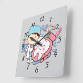 Geanimeerde tandarts met grote tandklok vierkante klok (Hoek)