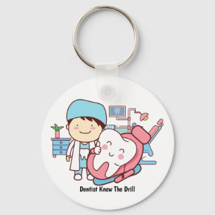 Geanimeerde tandarts met tand sleutelhanger