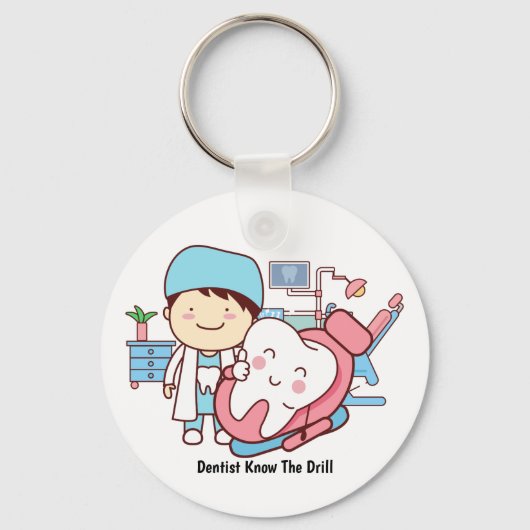Geanimeerde tandarts met tand sleutelhanger (Voorkant)