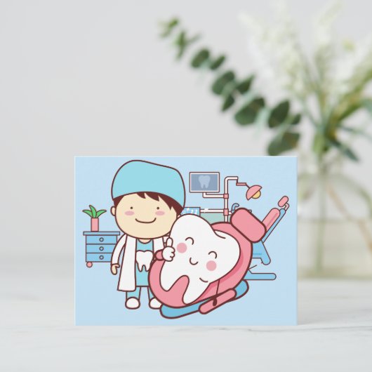 Geanimeerde tandheelkundige achtergrond briefkaart (Staand voorkant)