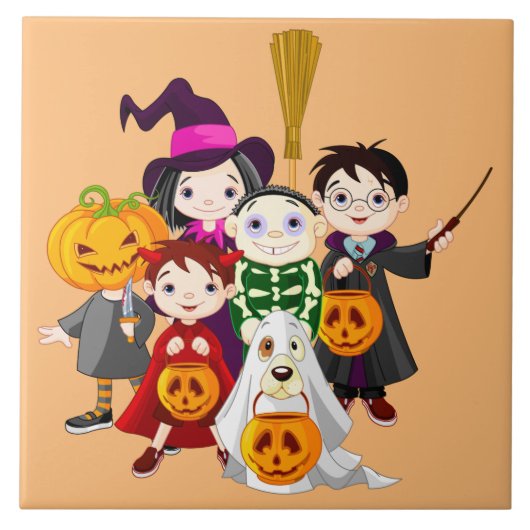 Geanimeerde Trick or treat kinderen Tegeltje (Voorkant)