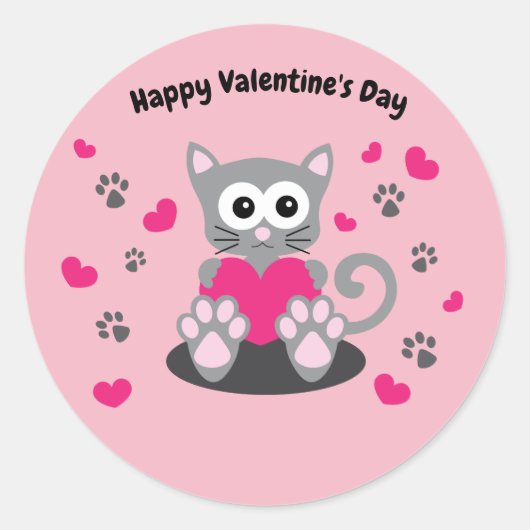 Geanimeerde Valentijnsdag Cat Ronde Sticker (Voorkant)