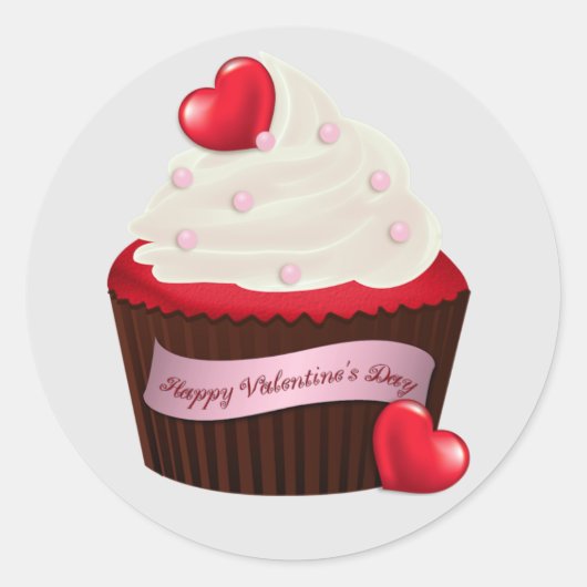 Geanimeerde Valentijnsdag Cupcake Ronde Sticker (Voorkant)