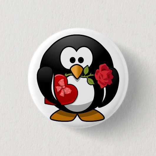 Geanimeerde Valentijnsdag Penguin Ronde Button 3,2 Cm (Voorkant)