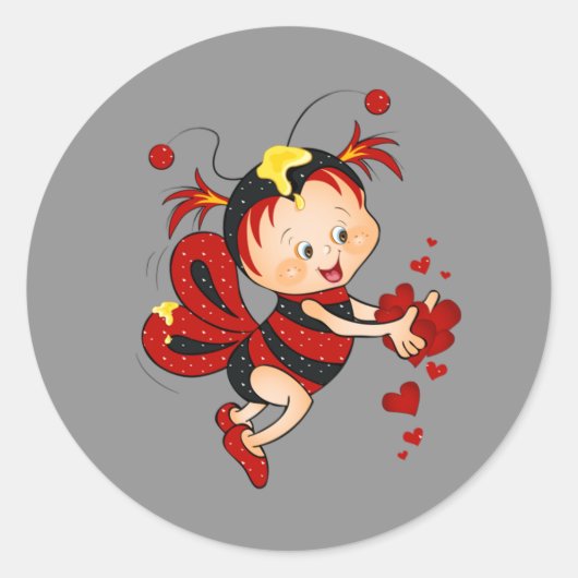 Geanimeerde Valentijnsdag Rood Ronde Sticker (Voorkant)