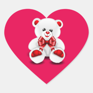Geanimeerde Valentijnsdag White Teddy Bear Hart Sticker