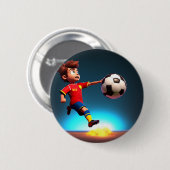 Geanimeerde voetballer met bal, badge ronde button 5,7 cm (Voorkant /achterkant)