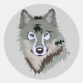 Geanimeerde Wolf Face Ronde Sticker (Voorkant)