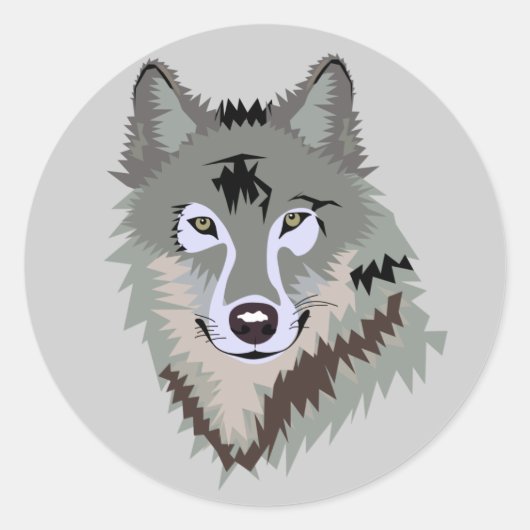 Geanimeerde Wolf Face Ronde Sticker (Voorkant)