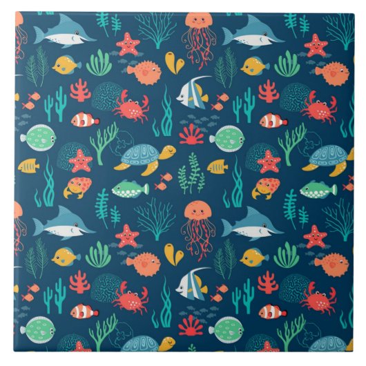 Geanimeerde Zee Life-achtergrondpatronen Tegeltje (Voorkant)