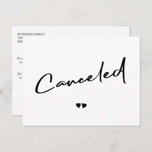 Geannuleerd zwart-wit annuleert aankondiging briefkaart (Voorkant / Achterkant)