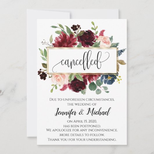 Geannuleerde Uitgestelde Bloemige Evenementenaanko Kaart (Voorkant)