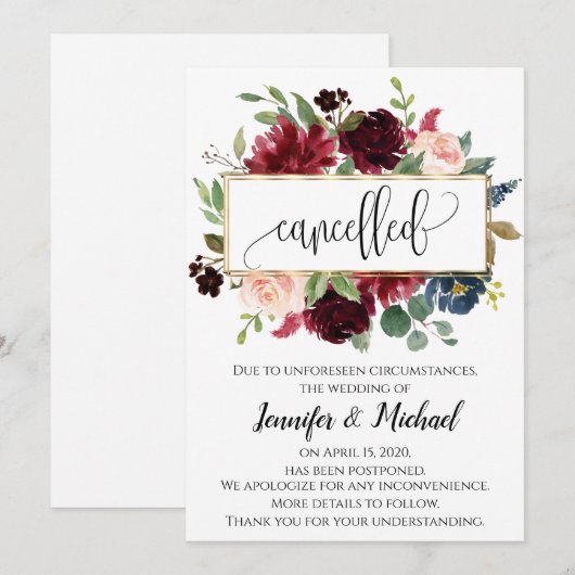 Geannuleerde Uitgestelde Bloemige Evenementenaanko Kaart (Voorkant / Achterkant)