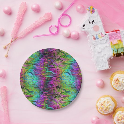 Geanodiseerd Regenboog Titanium Circuit: Papieren Bordje (Feest)