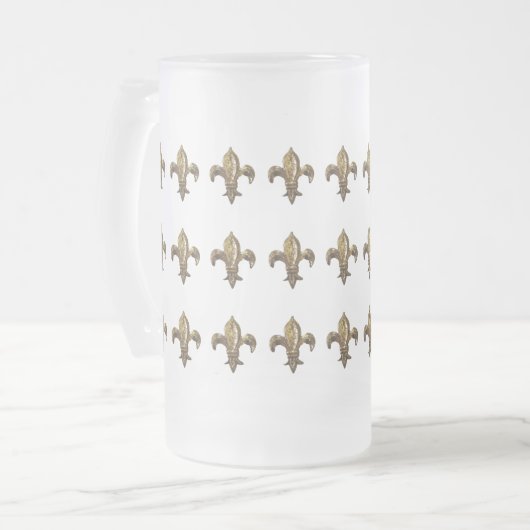 GEANTIQUEERDE GOLD FLEUR DE LIS PRINT MATGLAS BIERPUL (Voorkant links)