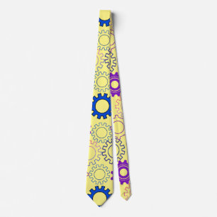 Gear02w x4 Patroon van tandwielen L Geel BG Stropdas