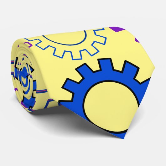 Gear02w x4 Patroon van tandwielen L Geel BG Stropdas (Opgerold)