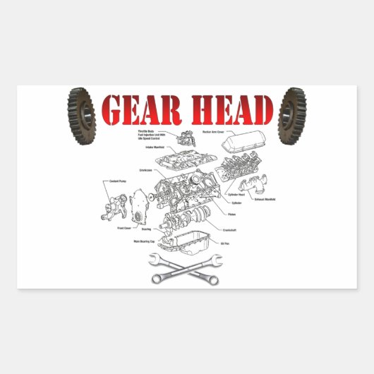 GEAR HEAD RECHTHOEKIGE STICKER (Voorkant)