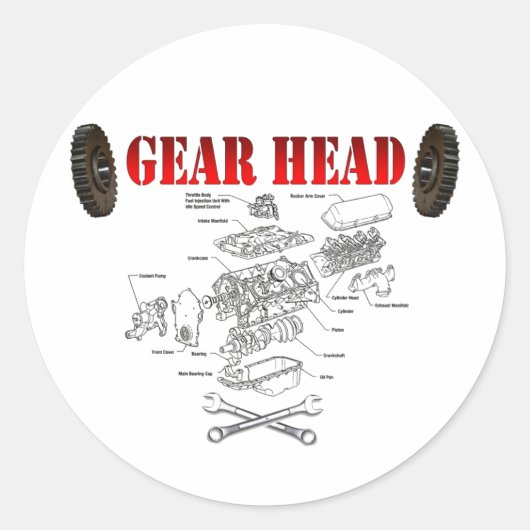 GEAR HEAD RONDE STICKER (Voorkant)