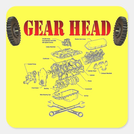 GEAR HEAD VIERKANTE STICKER (Voorkant)