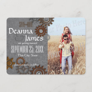 Gear Industrial Steel Grey Save the Date Kaart