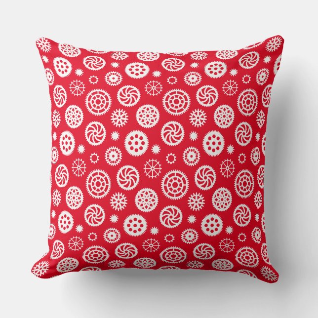 Gear Pattern 070819 - White on Red Kussen (Voorkant)