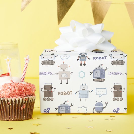 Gear Up voor Fun Robot Kinder Happy Birthday Cadeaupapier (Verjaardagsfeest)