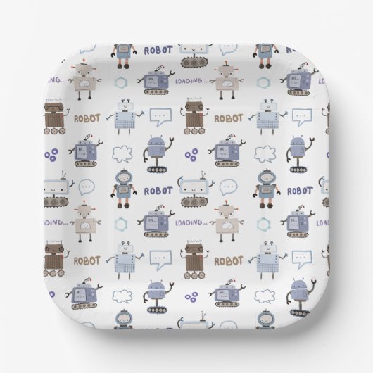 Gear Up voor Fun Robot Kinder Happy Birthday Papieren Bordje (Voorkant)