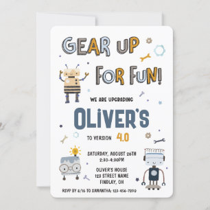 Gear up voor leuke robots personages verjaardagsfe kaart