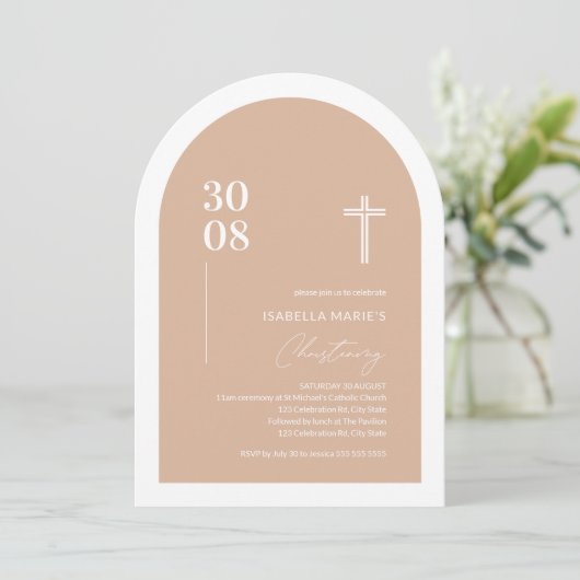 Gearcheerde Blush Roze Doopuitnodiging Kaart (Staand voorkant)