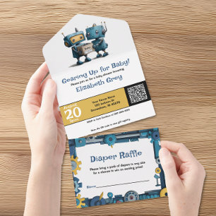 Gearing Up voor Baby - Robot Baby shower Invitatio All In One Uitnodiging