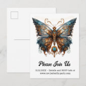 Gearmoth Morpho Vlinder Steampunk Bruiloft Aankondigingskaart (Voorkant / Achterkant)