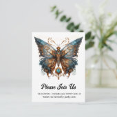 Gearmoth Morpho Vlinder Steampunk Bruiloft Aankondigingskaart (Staand voorkant)