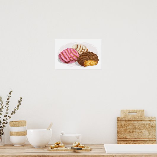 Gearomatiseerde Conchas Pan Dulce Pink, Choco & Va Poster (Keuken)